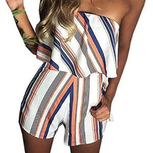 DDSOL Women's Short Jumpsuit Striped Off Shoulder